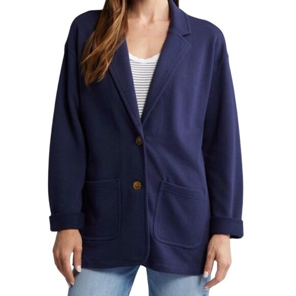 Caslon Sweaters - Caslon French Terry Blazer Navy Small NWT Knit Jacket Work Casual Oversized Fit